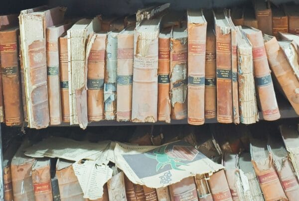 shelf of old books in library