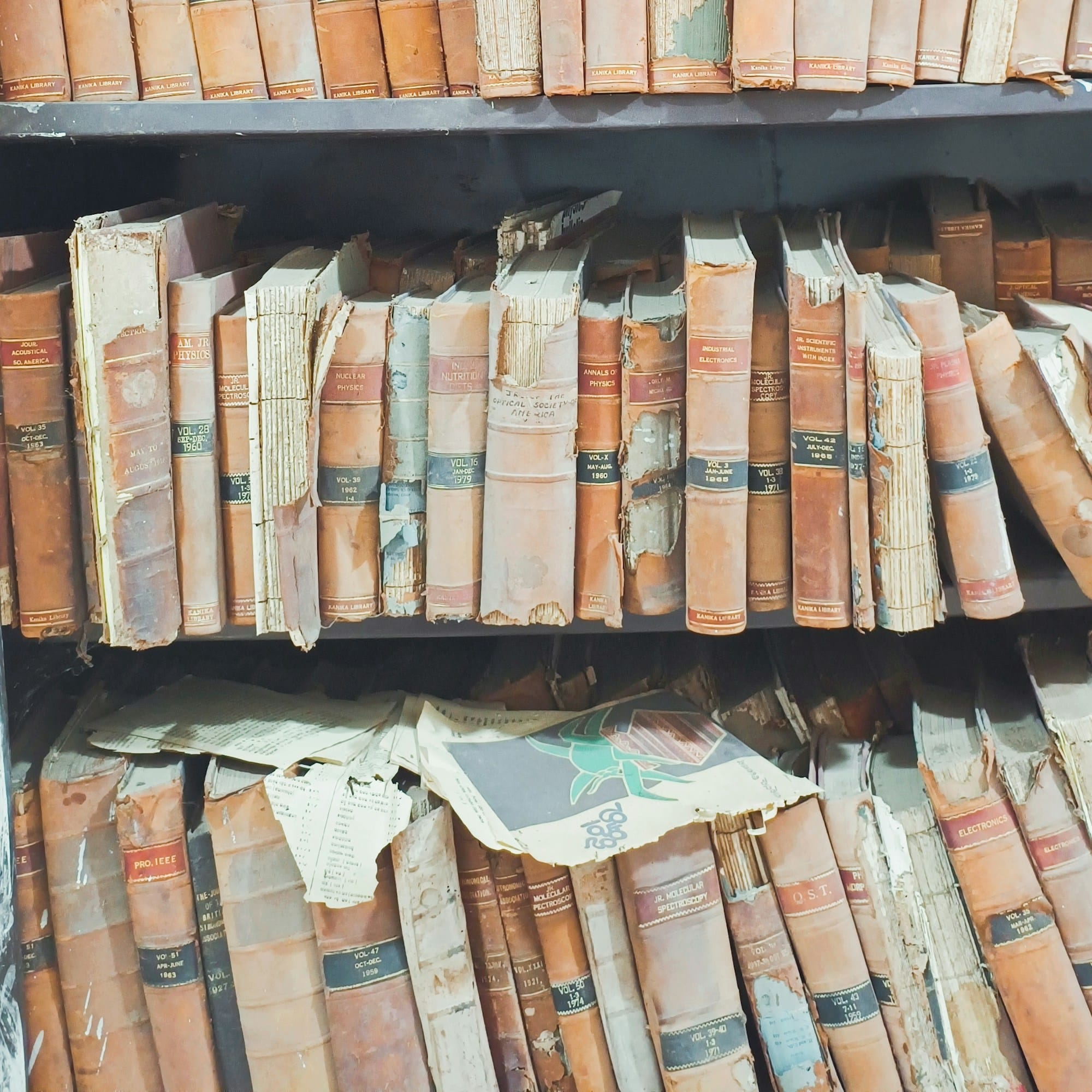 shelf of old books in library
