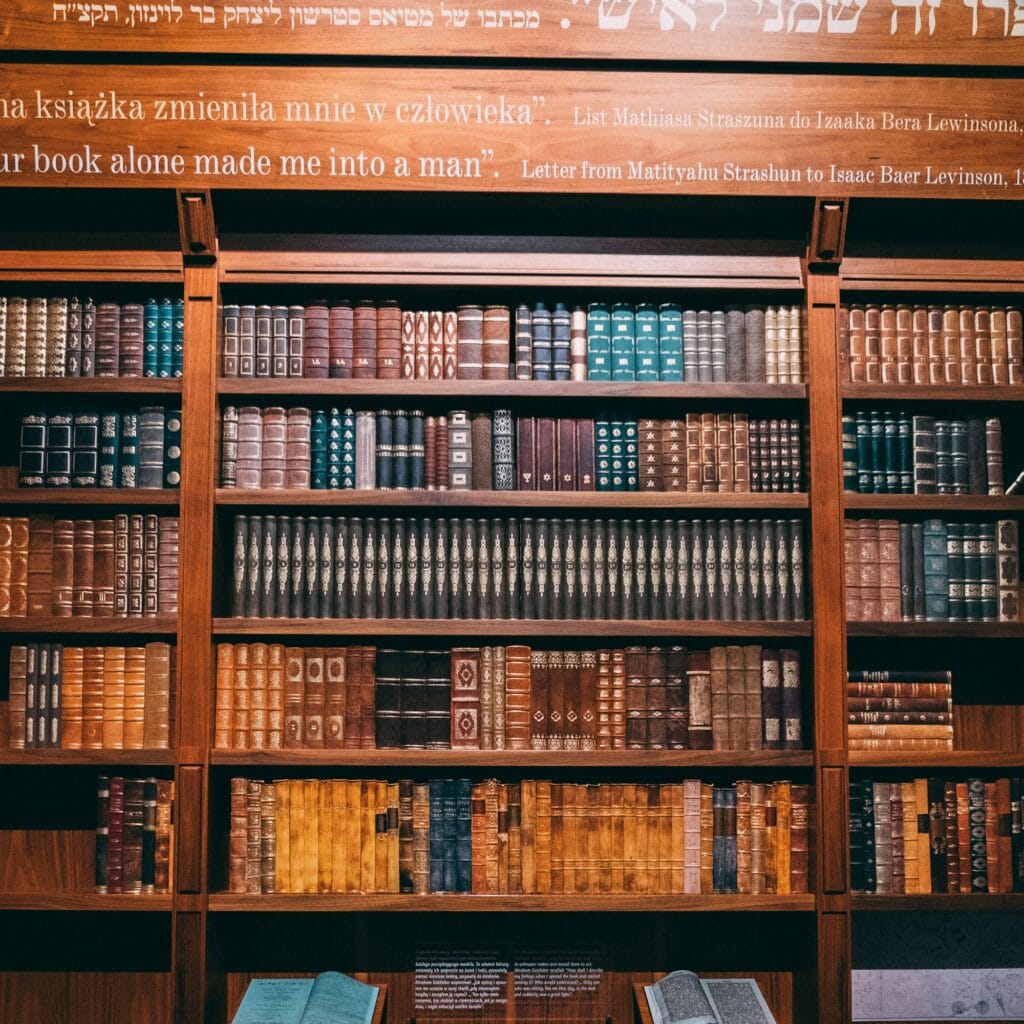 library books on shelves